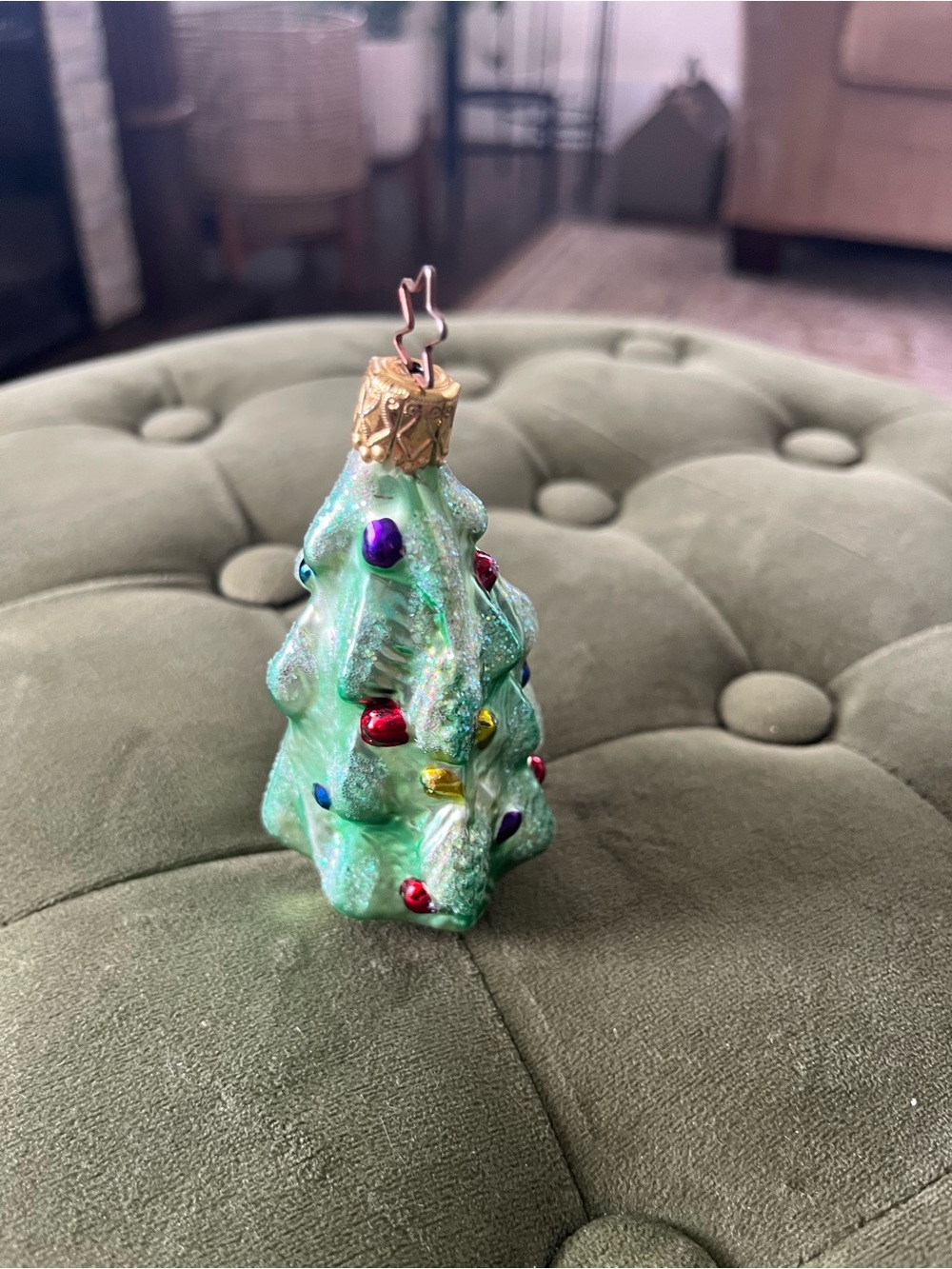 Glass Green Christmas Tree Ornament with Multi-Color Accents